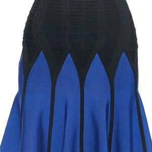 Herve Leger Black and Blue A-Line Skirt